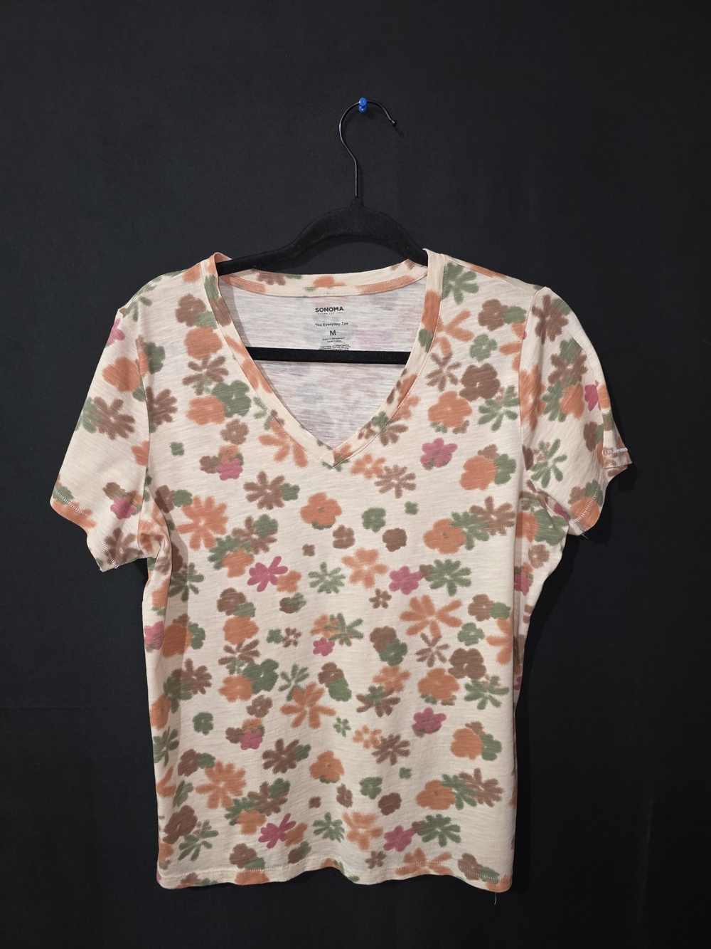 Sonoma Peach Multi Floral V-Neck Short Sleeve Tee